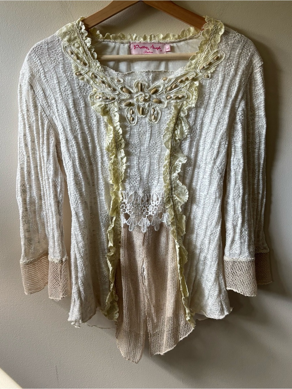 Pretty Angel Lace and Cream Fairy Beaded Blouse